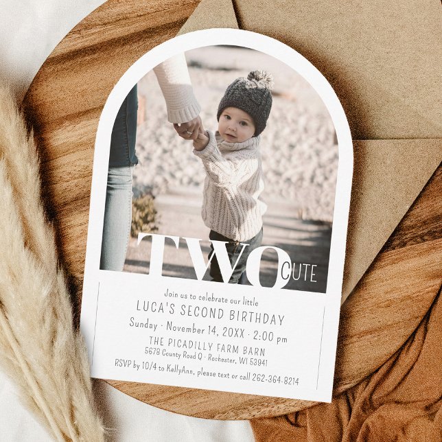 Invitation Arche de décoration photo mignonne moderne pour de (Printable TWO CUTE arch photo minimalist modern children kids girl or boy birthday party invitation)