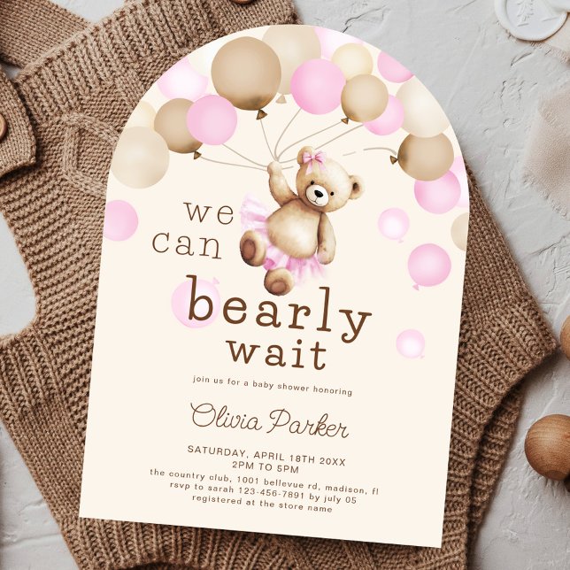 Invitation Arche de Fête de Naissance Ourson Fille Nous Pouvo (Créateur téléchargé)