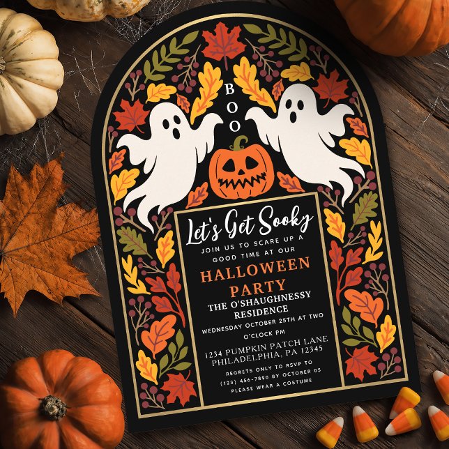 Invitation Arche de fête Halloween Fantôme de feuille d'autom (Créateur téléchargé)