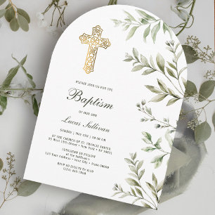 Invitation Arche de feuillage à l'aquarelle Baptême