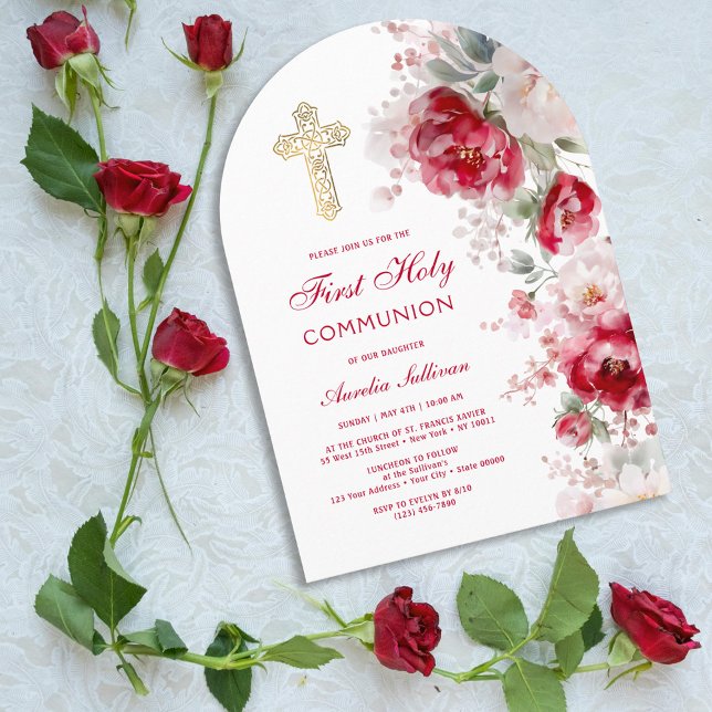 Invitation Arche de fleurs blanches et rouges pour la premièr (Créateur téléchargé)