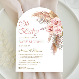 Invitation Arche de Fleurs de Pampas et Roses Rose Poussiéreu