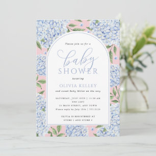 Invitation Arche de fleurs d'hortensia rose et bleu pour Baby