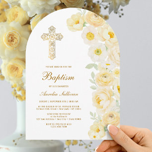 Invitation Arche de fleurs jaunes baptême