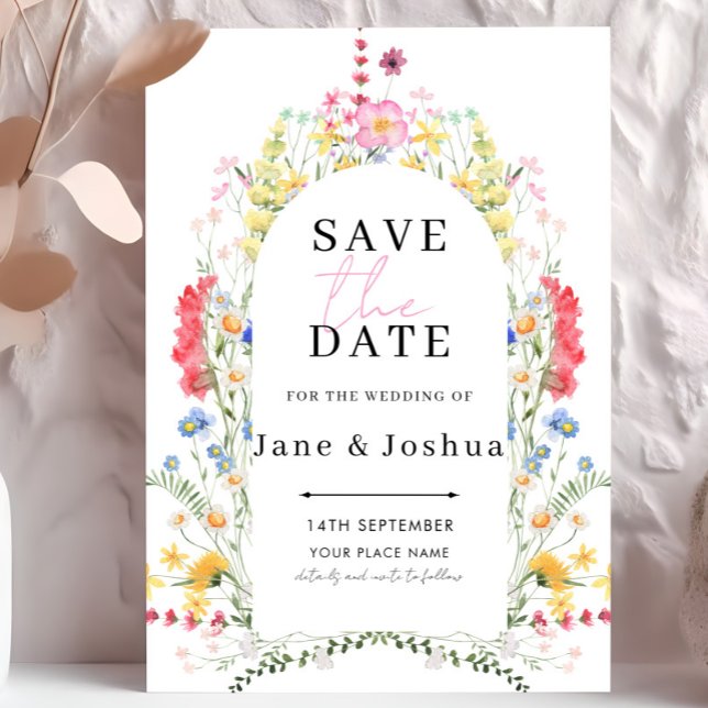 Invitation Arche de fleurs sauvages aquarelle Save the Date d (Créateur téléchargé)