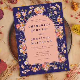 Invitation Arche de fleurs sauvages mariage d'automne bleu ma