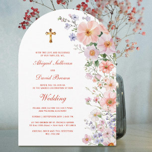 Invitation Arche de fleurs sauvages pastel Mariage religieux