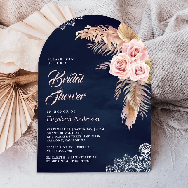 Invitation Arche de gazon de Pampas Rose Poussiéreux Fête de  (Créateur téléchargé)