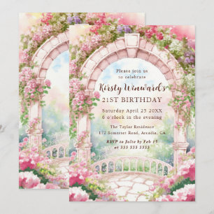 Invitation Arche de jardin anglais rose aquarelle pour 21e an
