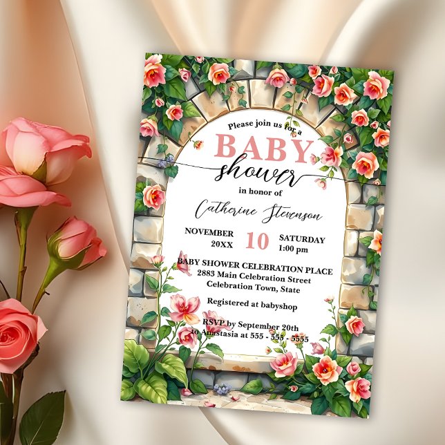 Invitation Arche de jardin enchantée avec Baby shower Roses r (Créateur téléchargé)
