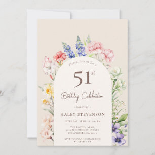 Invitation Arche de Jardin Floral Fantaisiste Beige 51e Anniv