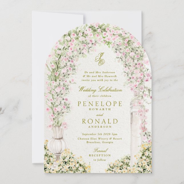 Invitation arche de jardin floral monogramme mariage (Devant)
