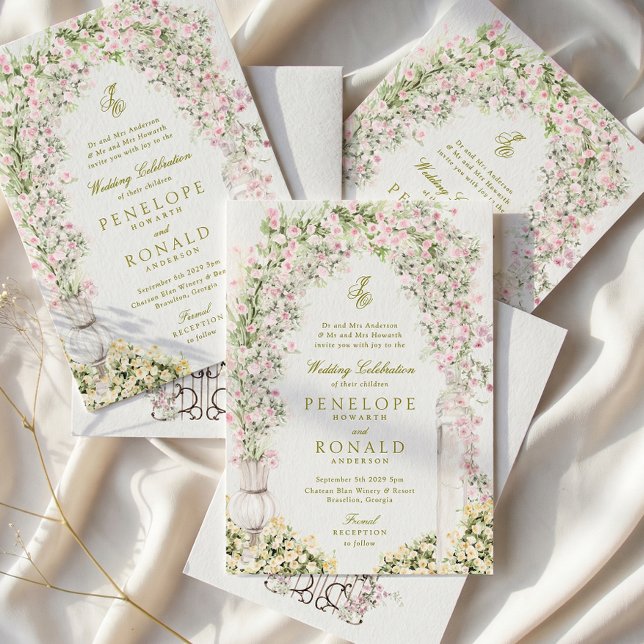 Invitation arche de jardin romantique français monogramme mar (Créateur téléchargé)