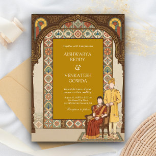 Invitation Arche de jaune de moutarde Mariage indien couple d