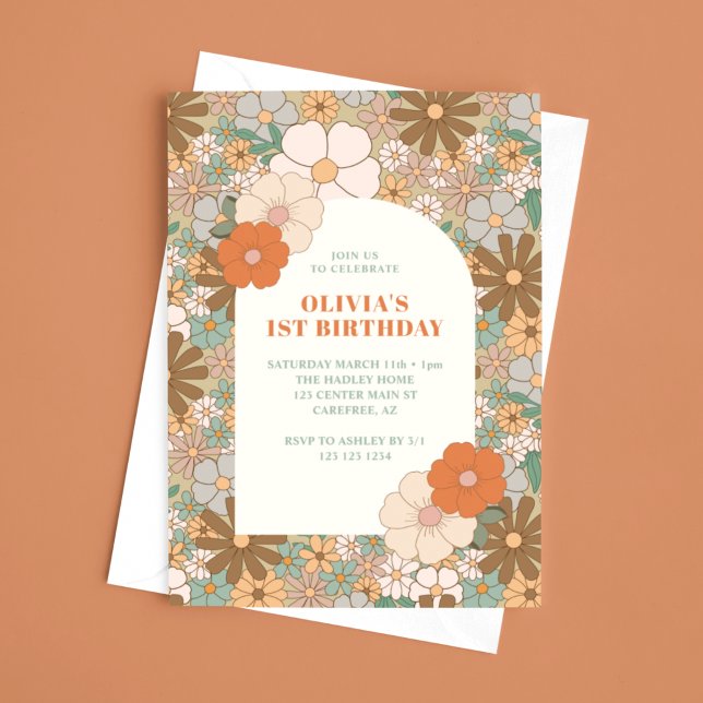 Invitation Arche de Marguerite Vintage pour 1er Anniversaire (Créateur téléchargé)