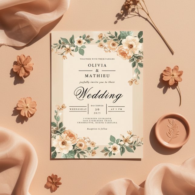 Invitation Arche de mariage aux fleurs de pêcher éteintes (Créateur téléchargé)