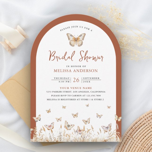 Invitation Arche de mariage avec papillon et fleurs sauvages  (Créateur téléchargé)