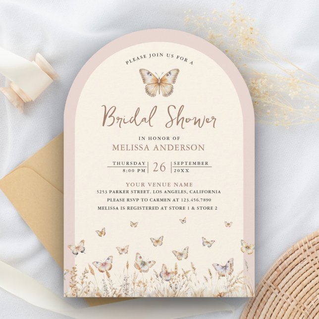 Invitation Arche de mariage champêtre papillon rose blush (Créateur téléchargé)