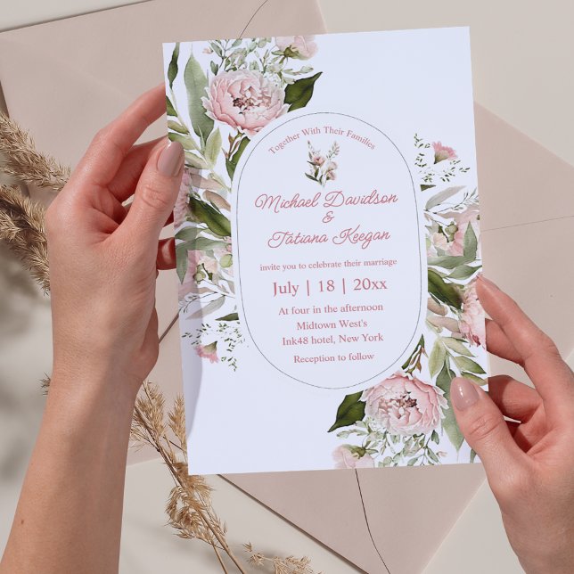 Invitation arche de mariage de jardin fleuri rose aquarelle (Créateur téléchargé)