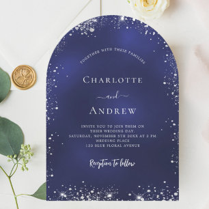 Invitation Arche de mariage de parties scintillant bleu marin