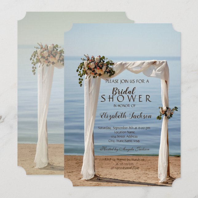 Invitation Arche de mariage de plage Fleurs de douche de mari (Devant / Derrière)