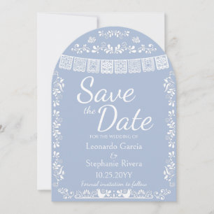 Invitation Arche de mariage Dusty Blue Papel Picado pour anno
