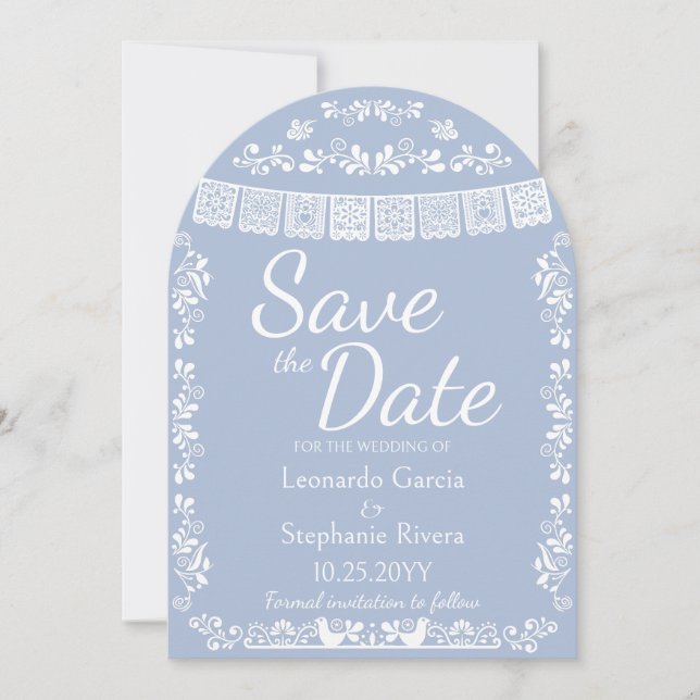 Invitation Arche de mariage Dusty Blue Papel Picado pour anno (Devant)