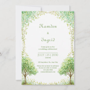 Invitation Arche de mariage en arbre aquarelle verte fantaisi