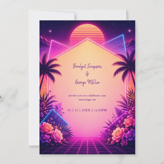 Invitation Arche de mariage florale néon romantique (Devant)