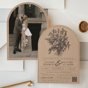 Invitation Arche de mariage florale vintage Kraft rustique