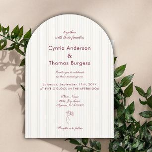 Invitation Arche de mariage formel minimal rayé beige et bord