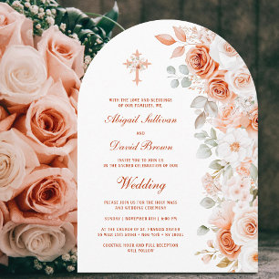 Invitation Arche de mariage religieux en terre cuite et roses