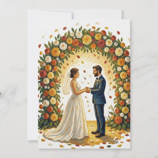 Invitation Arche de mariage romantique Roses dorées Couple (Devant)