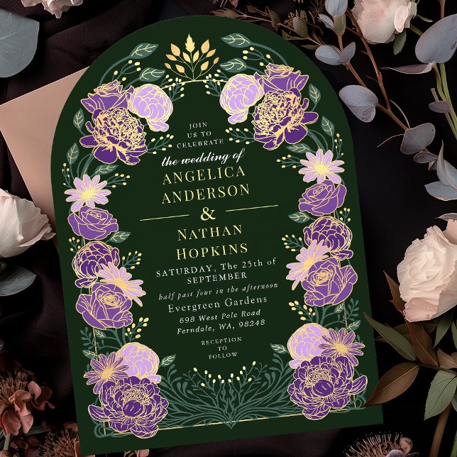 Invitation Arche de mariage violet vert enchantée de jardin f (Créateur téléchargé)