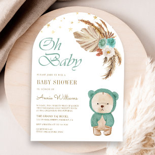 Invitation Arche de Nounours Pampas Floral Vert Baby Shower