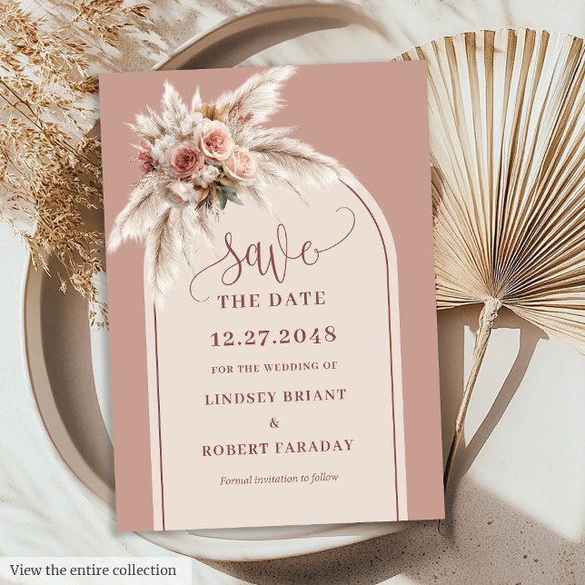 Invitation Arche de Pampas Rose Poussiéreuse Romantique Enreg (Romantic Dusty Pink Pampas Grass Arch Save the Date)