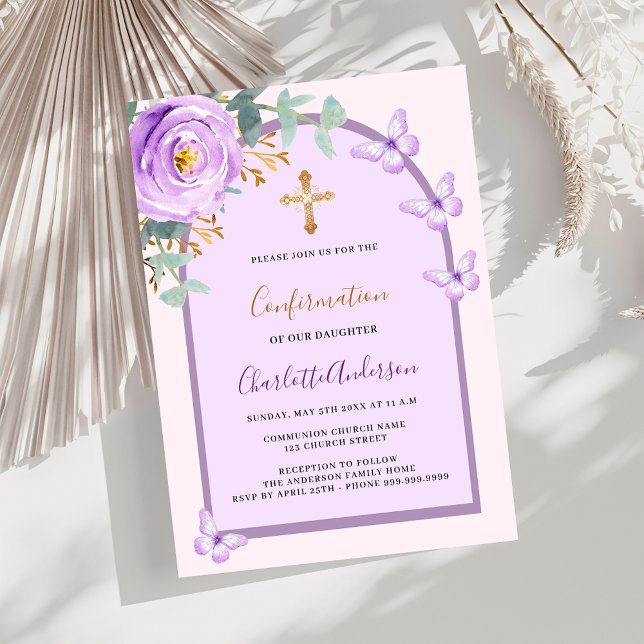 Invitation Arche de papillons rose violet Confirmation (Créateur téléchargé)