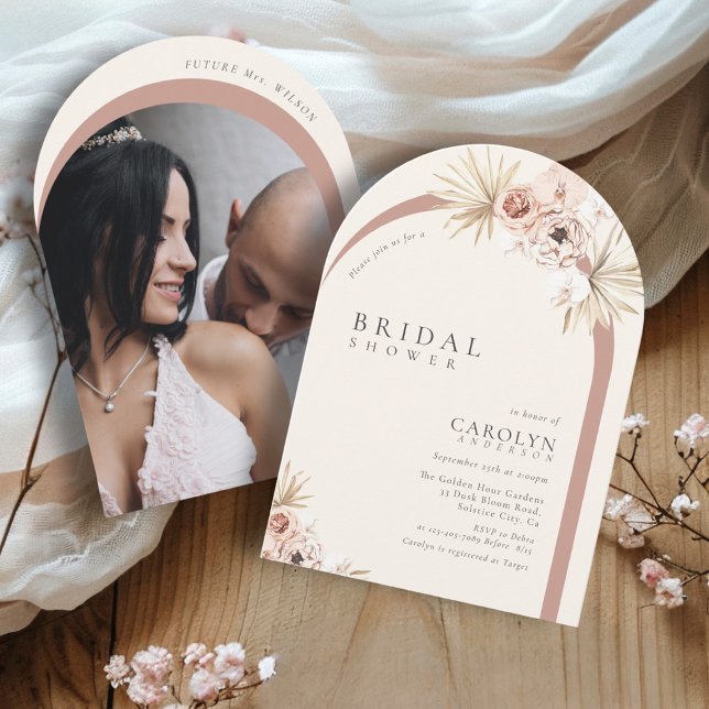 Invitation Arche de photo florale aquarelle boho pour une bab (Créateur téléchargé)
