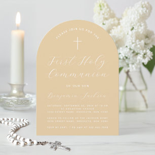 Invitation Arche de première communion Beige Simple Script mo
