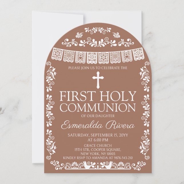 Invitation Arche de première communion en terracotta papel pi (Devant)
