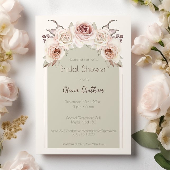 Invitation Arche de Roses Bohème pour la Fête de Fiançailles (Bohemian Rose Arch Bridal Shower Invitation)