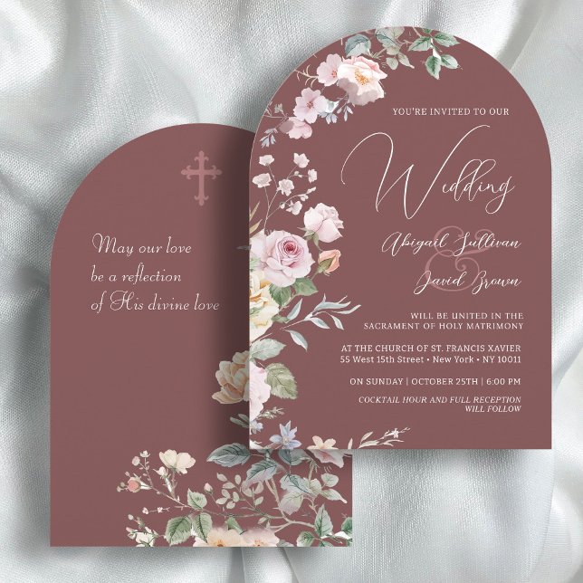Invitation Arche de roses sur mariage catholique bourguignon (Créateur téléchargé)