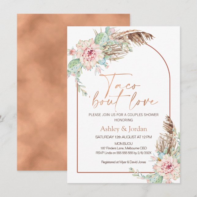 Invitation Arche de Taco Rose Gold 'bout Amour Bohème pour co (Devant / Derrière)