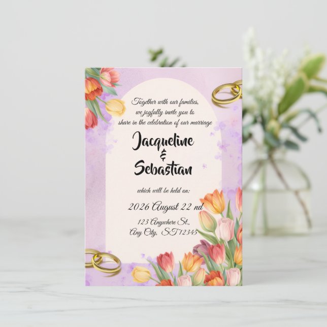 Invitation Arche de tulipes de printemps pour mariage (Debout devant)