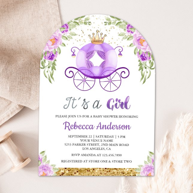 Invitation Arche de voiture de princesse florale violette pou (Créateur téléchargé)