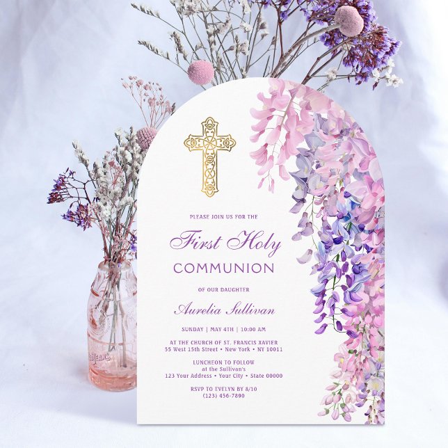 Invitation Arche de wisteria aquarelle Première communion (Créateur téléchargé)