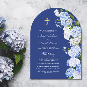 Invitation Arche d'hortensia pour mariage religieux bleu