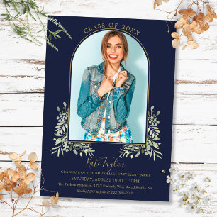 Invitation Arche d'or Photo Marine Blue Foliage Graduation