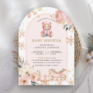 Invitation Arche d'ours en peluche florale rose pour Baby Sho