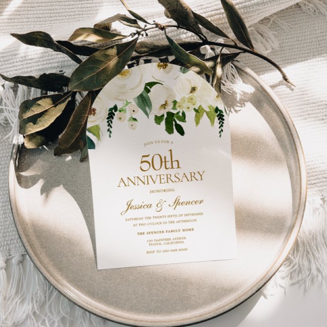 Invitation Arche du 50e anniversaire de Mariage des Fleurs bl (Créateur téléchargé)